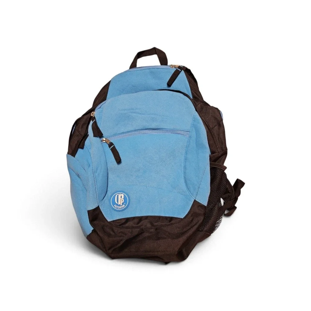 Patch Pak Backpack Blue Black Canvas School Travel Daypack Multi Pocket Bag